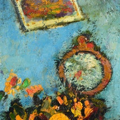 Richard Jerzy Watercolor "Red Chair" Interior with Flowers & Chair