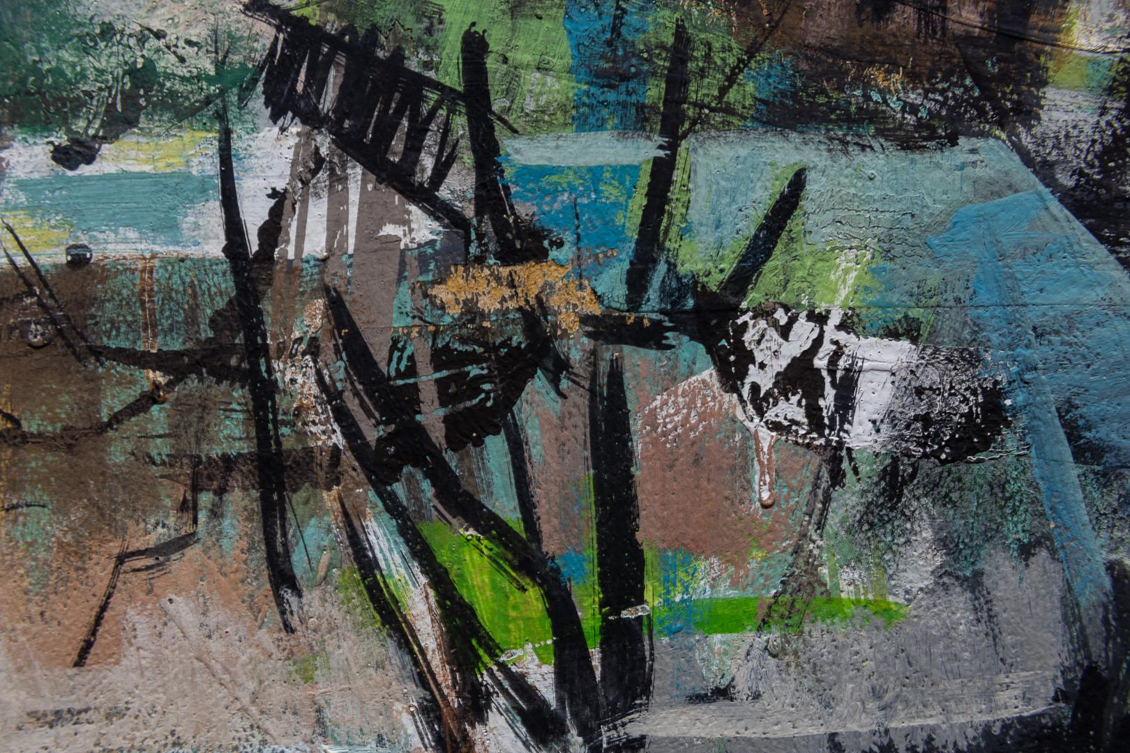 Guy Maccoy « City Beyond the Bluffs », paysage urbain, huile sur panneau MCM 6