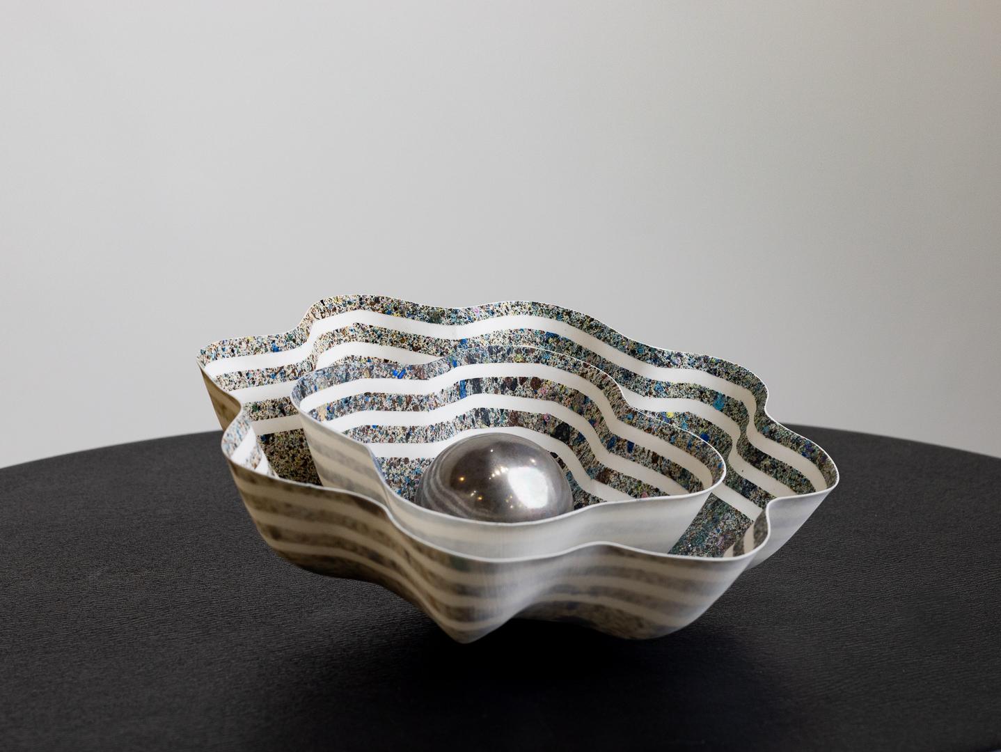 "Dark Days Ahead" Sculpture Permanent Nested Bowls of Striped & Fluted Porcelain
