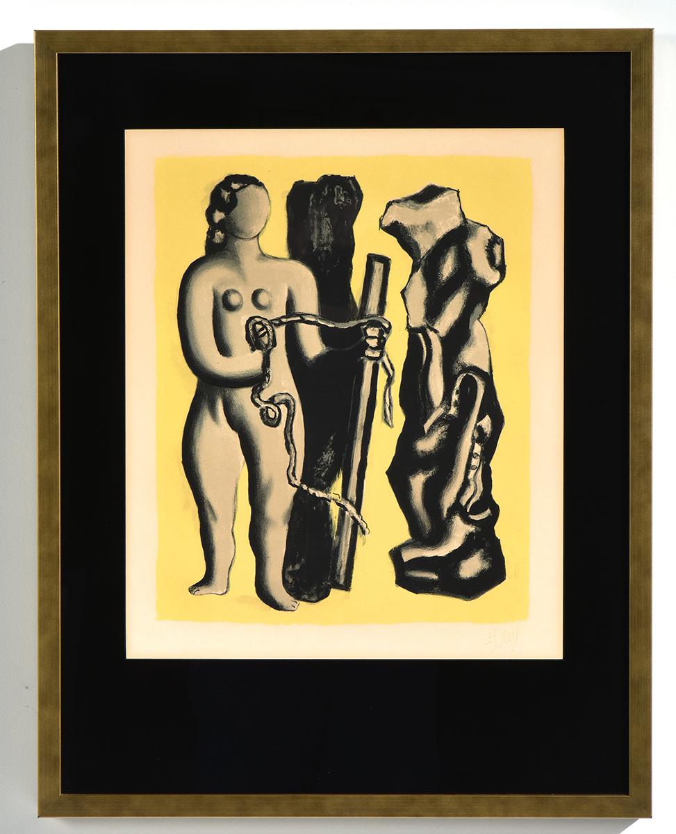 Fernand Léger Nude Print - "Femme sur fond juane" Abstract Lithograph with Colors and Nude Female