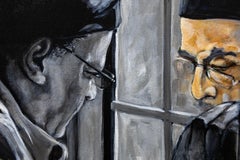 "I See Color" Figurative Acrylic on Canvas Looking Out Window Black White Color