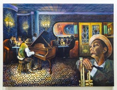 "The Weary Blues" Acrylic Painting of Interior w/Patrons and Music Colorful
