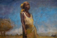 "Somalia" Figurative, Landscape, Monumental, Yellows, Blues, Oil, Canvas