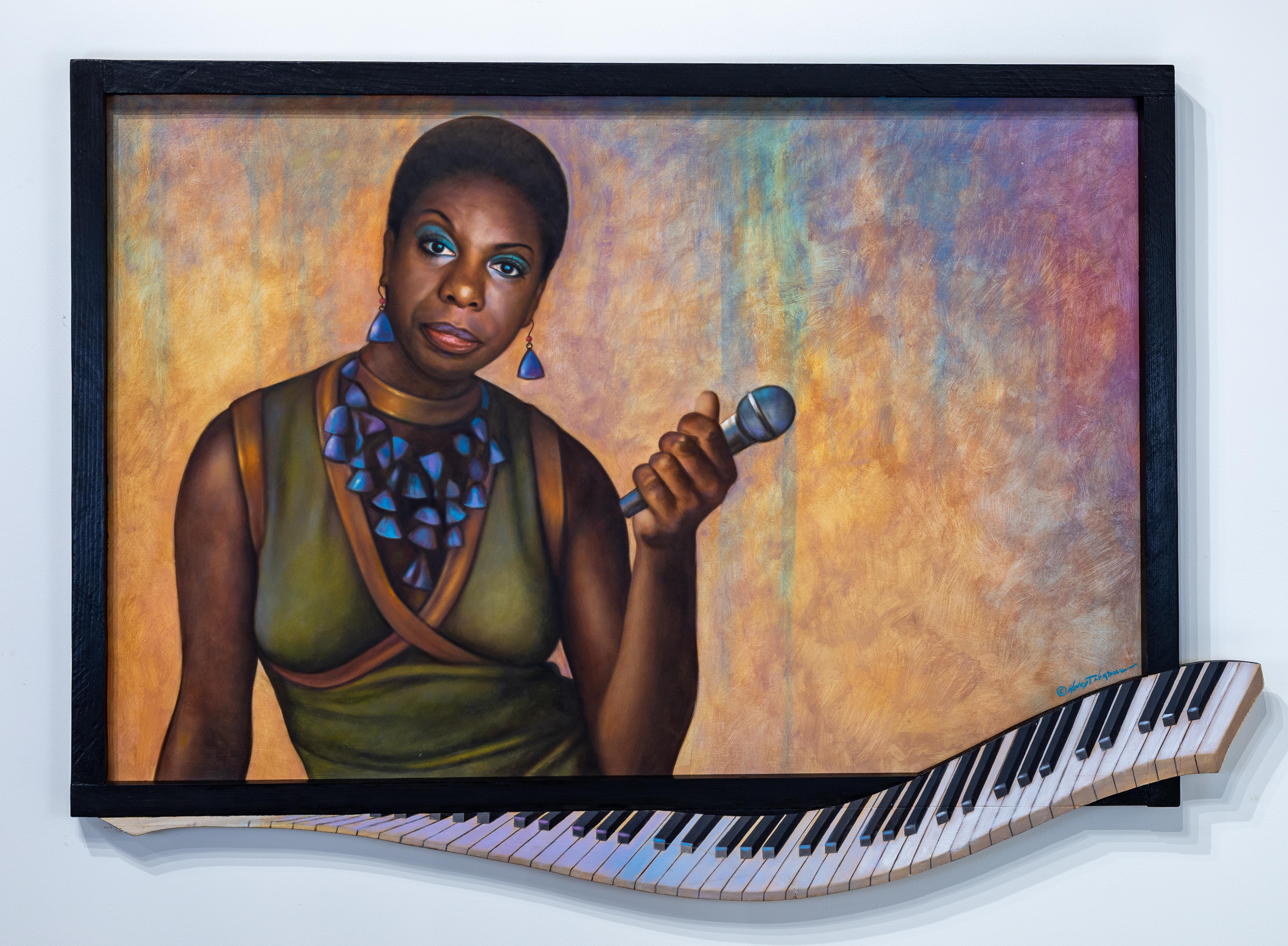 Henry Heading Portrait Painting - "Nina Simone" Portrait, Singer, Song Writer, Music, Colors, Oil, Acrylic