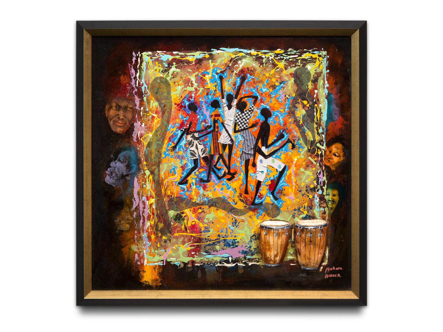 "Things I See" Dancers, Drums, Ancestors, Symbolism, African-American, Colors - Mixed Media Art by Michael Horner