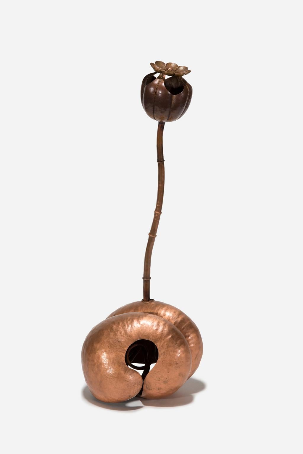 Kai Wolter Abstract Sculpture - "Cephalic" Hammered Copper, Organic Shape, Naturalistic