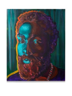 "Mr Baber" Portrait, Dramatic Colors, Acrylic on Canvas, Psychological 