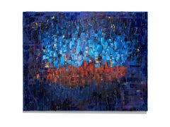 "Oltre il muro  Olio su tela, Blu brillante, Rosso, Espressionista astratto