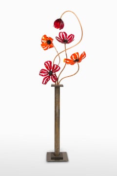 "Poppies", Deep Red and Orange Glass, Vase,