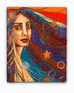 "Muse of Magic", Encaustic, Oil, and Paper on Wood