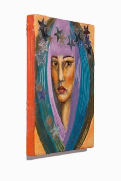 "Muse of Deliberation", Encaustic, Oil, and Paper on Wood