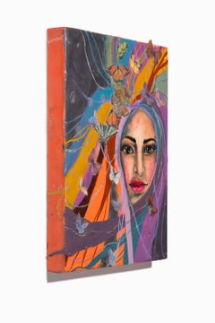 „Muse of Transition“, Enkaustik, Öl, und Papier auf Holz