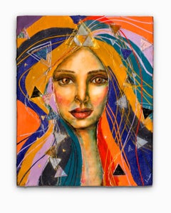 "Muse of Mystery", Encaustic, Oil, and Paper on Wood