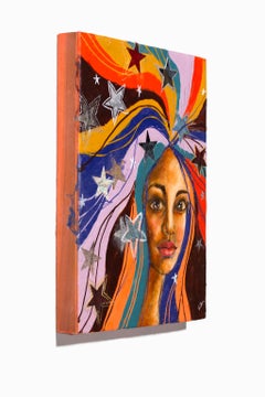 "Muse of Wonder", Encaustic, Oil, and Paper on Wood