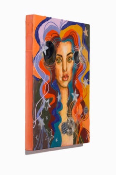 "Muse of Passion", Encaustic, Oil, and Paper on Wood