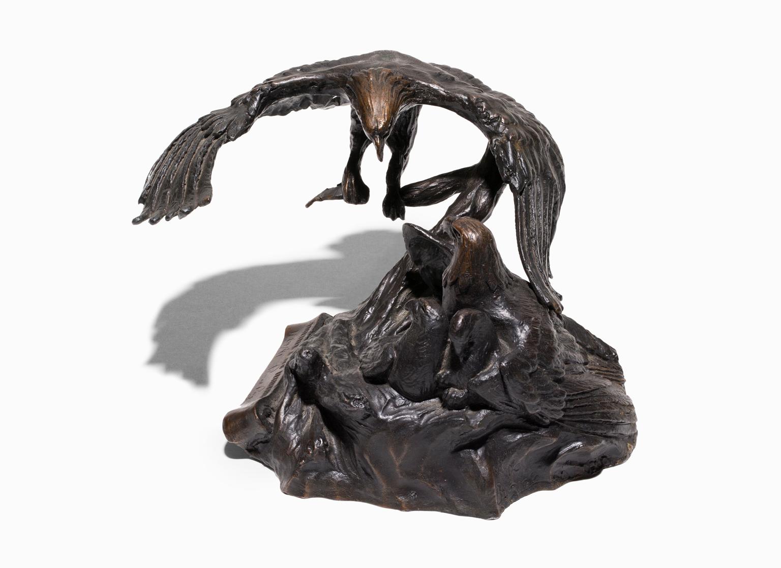 Miley Busiek Frost Figurative Sculpture - "Together A New Beginning", Bronze Eagle Statue Given Out by Ronald Reagan