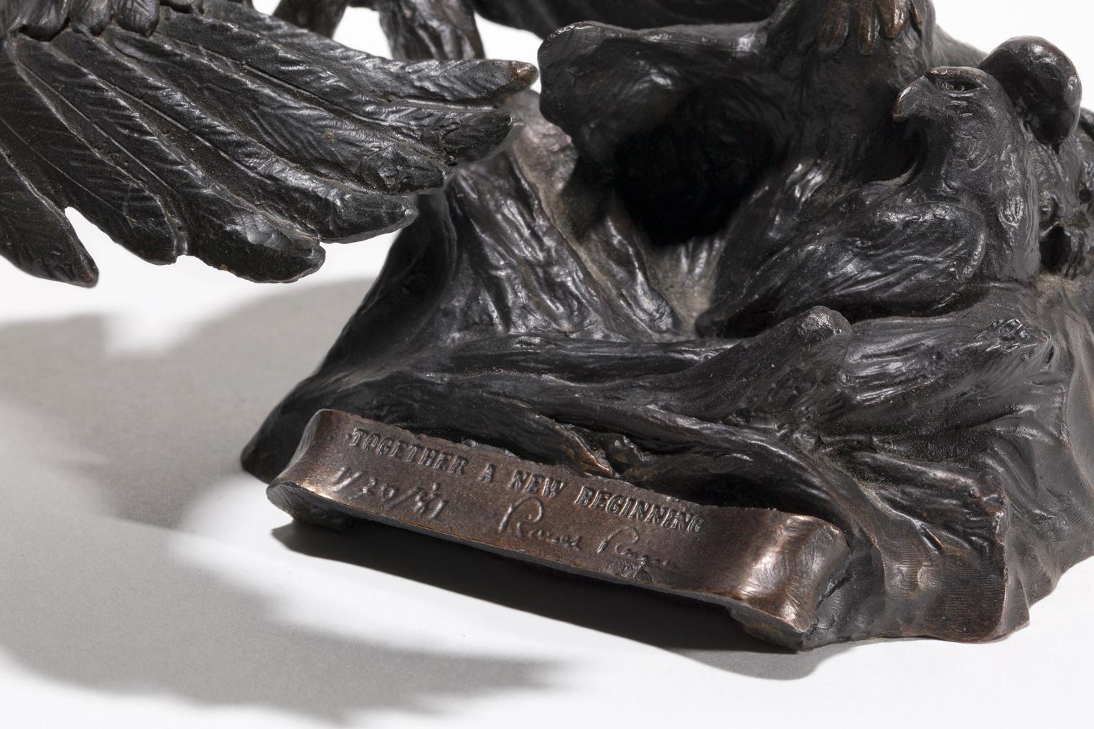 Diese exquisite Bronzestatue zweier Weißkopfseeadler ist eine patriotische Erinnerung an die Amtseinführung von Ronald Reagan und trägt die Aufschrift 