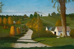 "Landscape", Bucolic Country Scene, Houses, Trees, Oil on Canvas