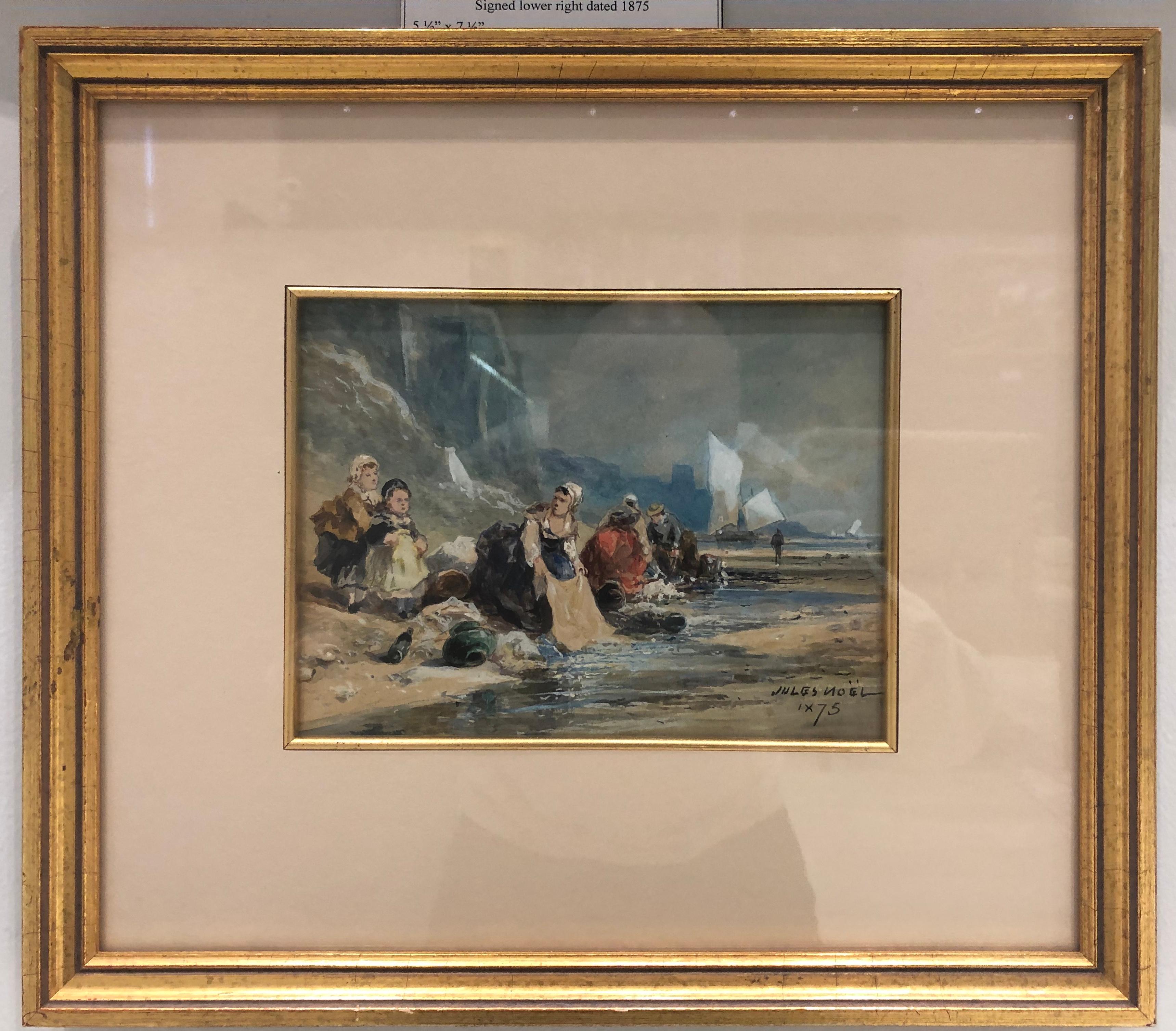 Waschtag, Meereswasserstrom (Grau), Landscape Painting, von Jules Noel