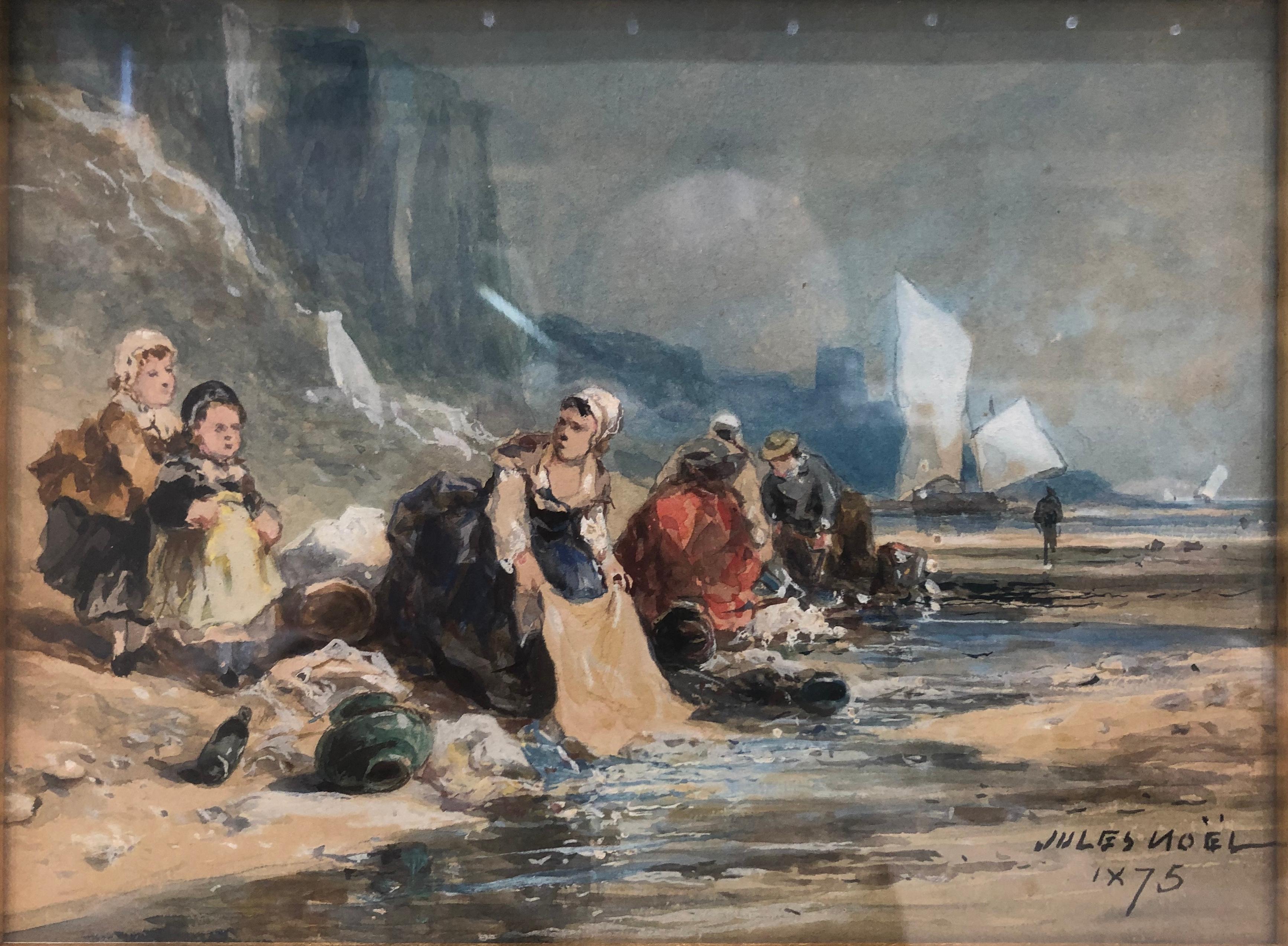 Jules Noel Landscape Painting – Waschtag, Meereswasserstrom