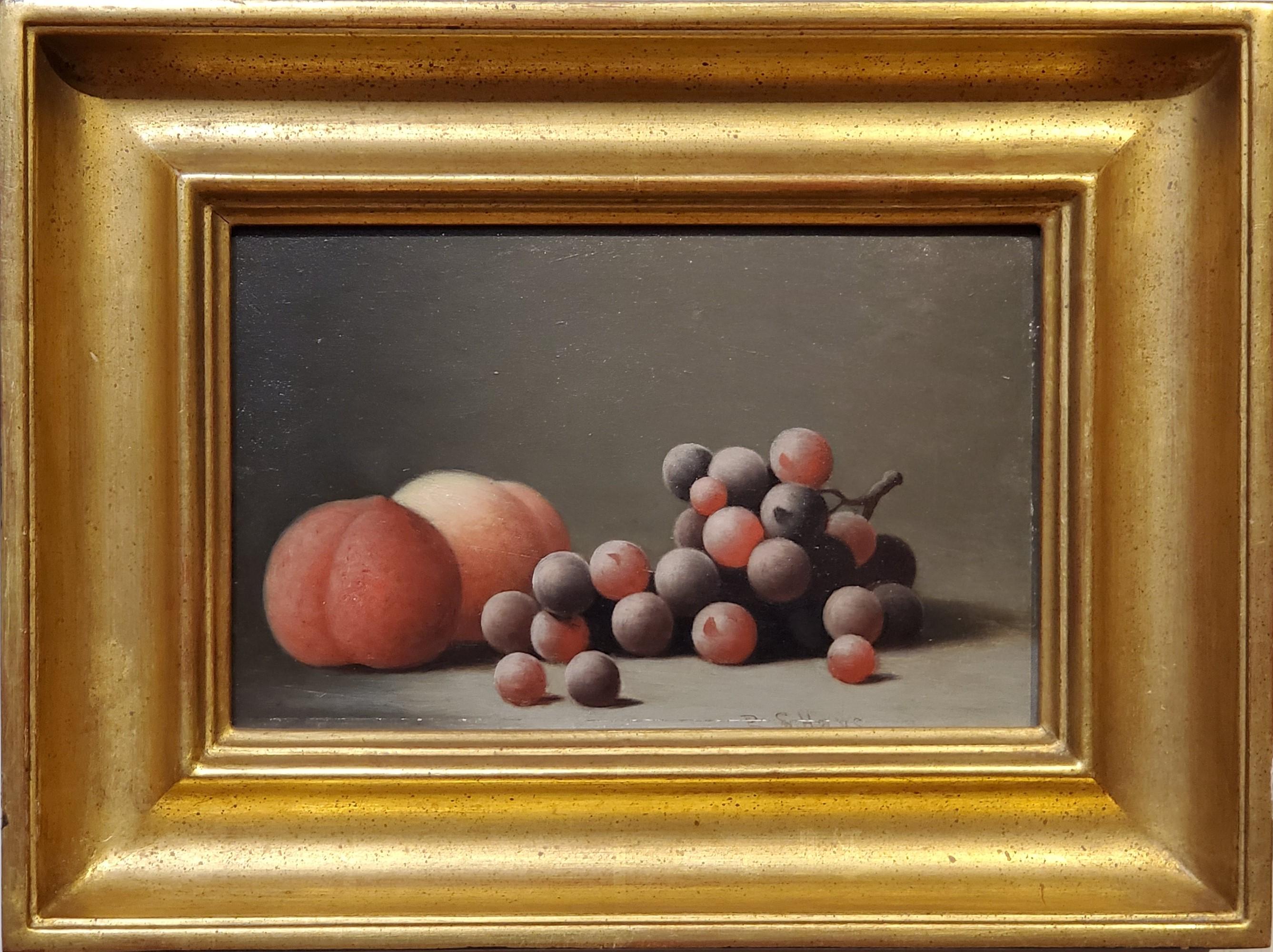 Barton S. Hays Still-Life Painting - Still life Oil Painting of peaches and grapes by Barton Hays