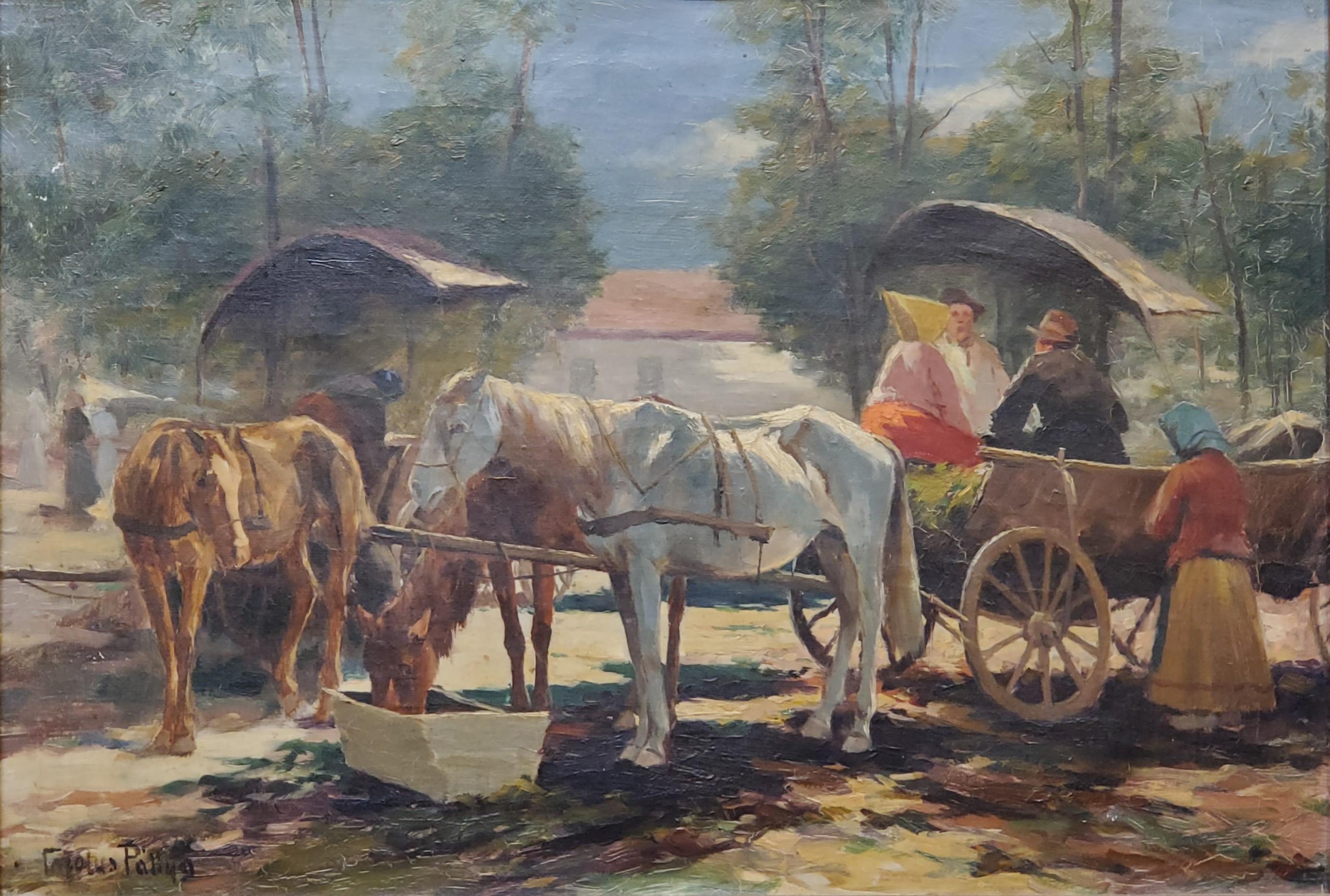 Horse and Carriage an Oil Painting signed by Carolus Pallya 1