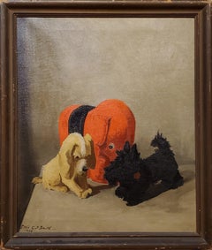 Vintage Still Life Oil Painting of Toys Signed By Lillian Gertrude Smith dated 1932