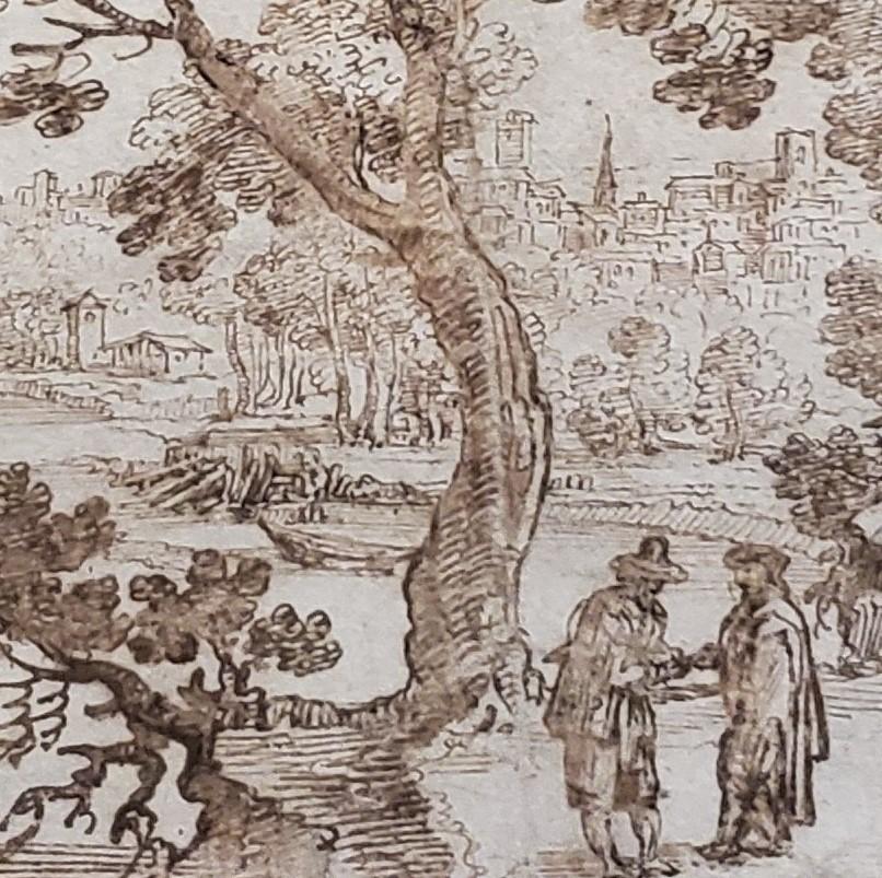 Drawing à l'encre de paysage Remigio Cantagallina (début du 17ème siècle) 2