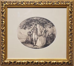 Ink Drawing of a Man Courting A Woman Signed by B. Koller dated 1796