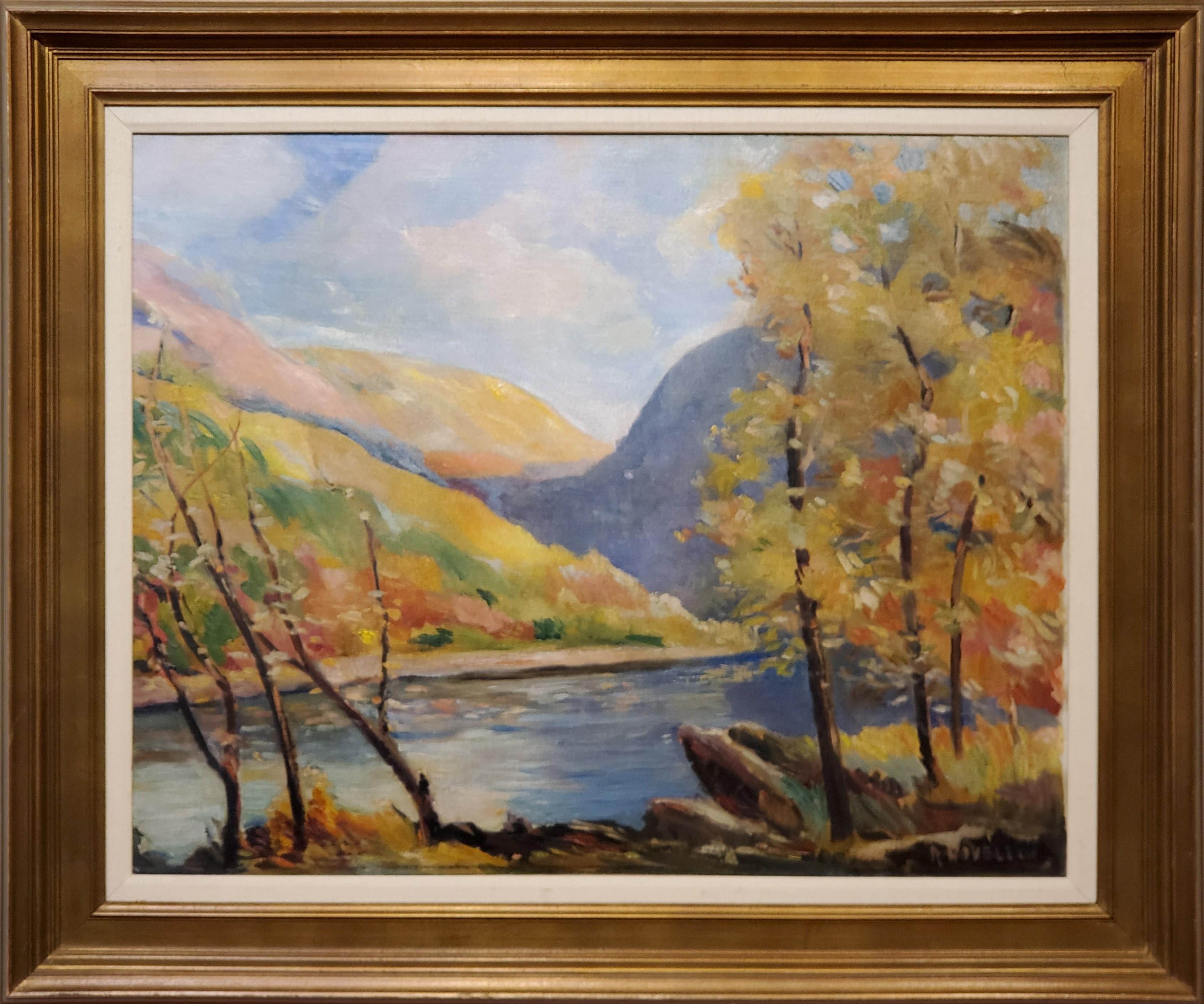 Rudolpho Novelli Landscape Painting - Impressionist Landscape View of the Delaware River Valley In Autumn