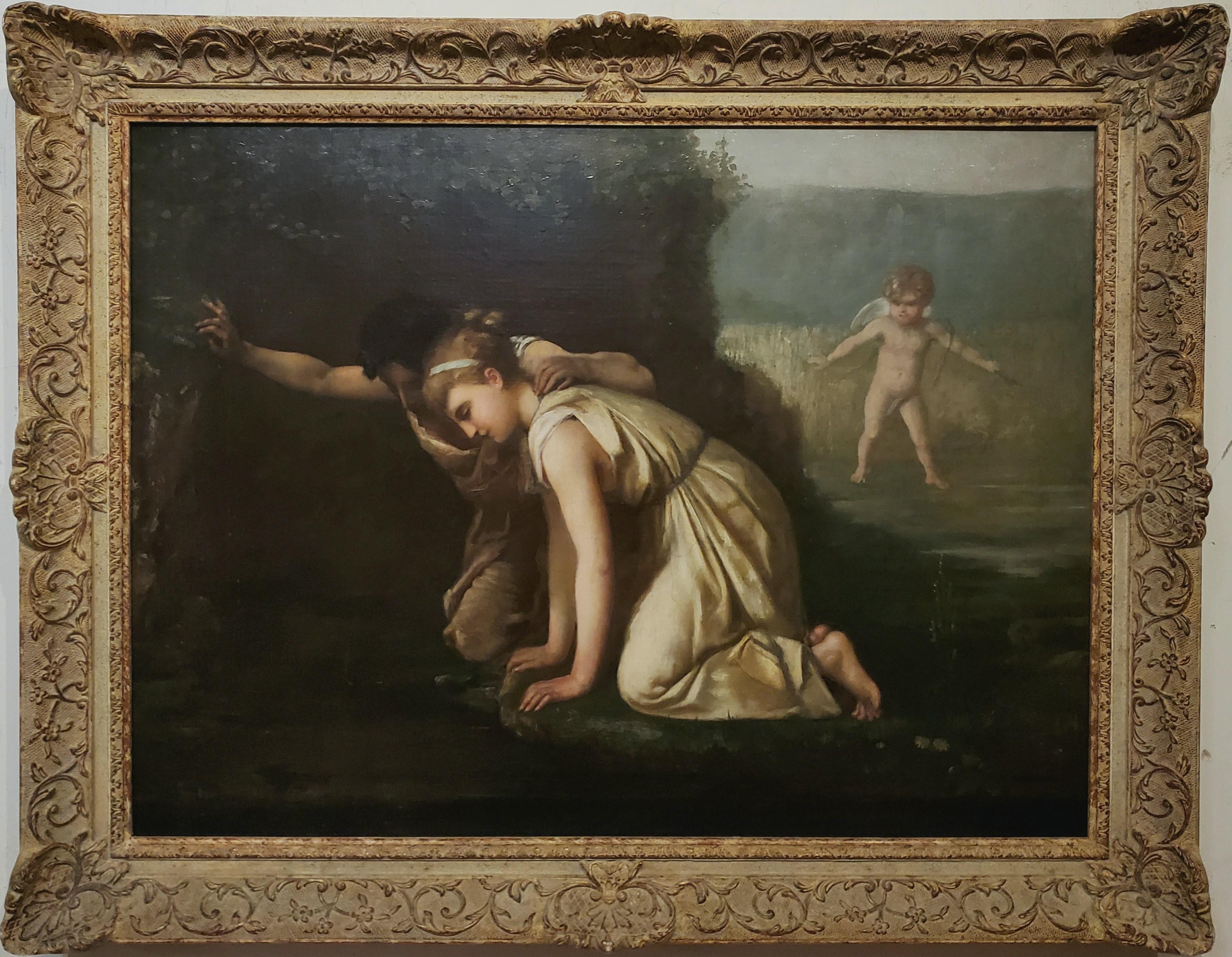 Unknown Landscape Painting - Painting of Echo and Narcissus Staring Into Narcissus' Reflection On The Water