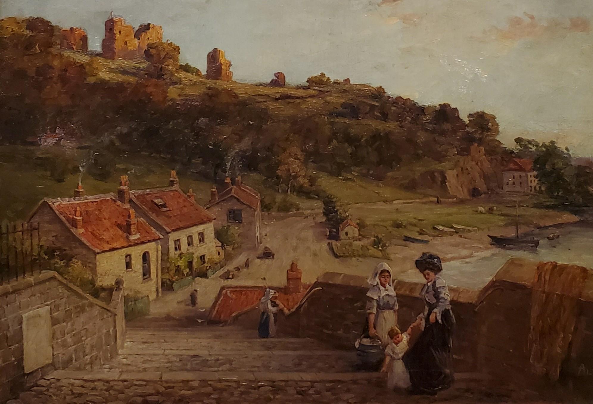 Landscape View of Knaresborough Yorkshire United Kingdom in the 19th Century - Brown Landscape Painting by Alfred Addy