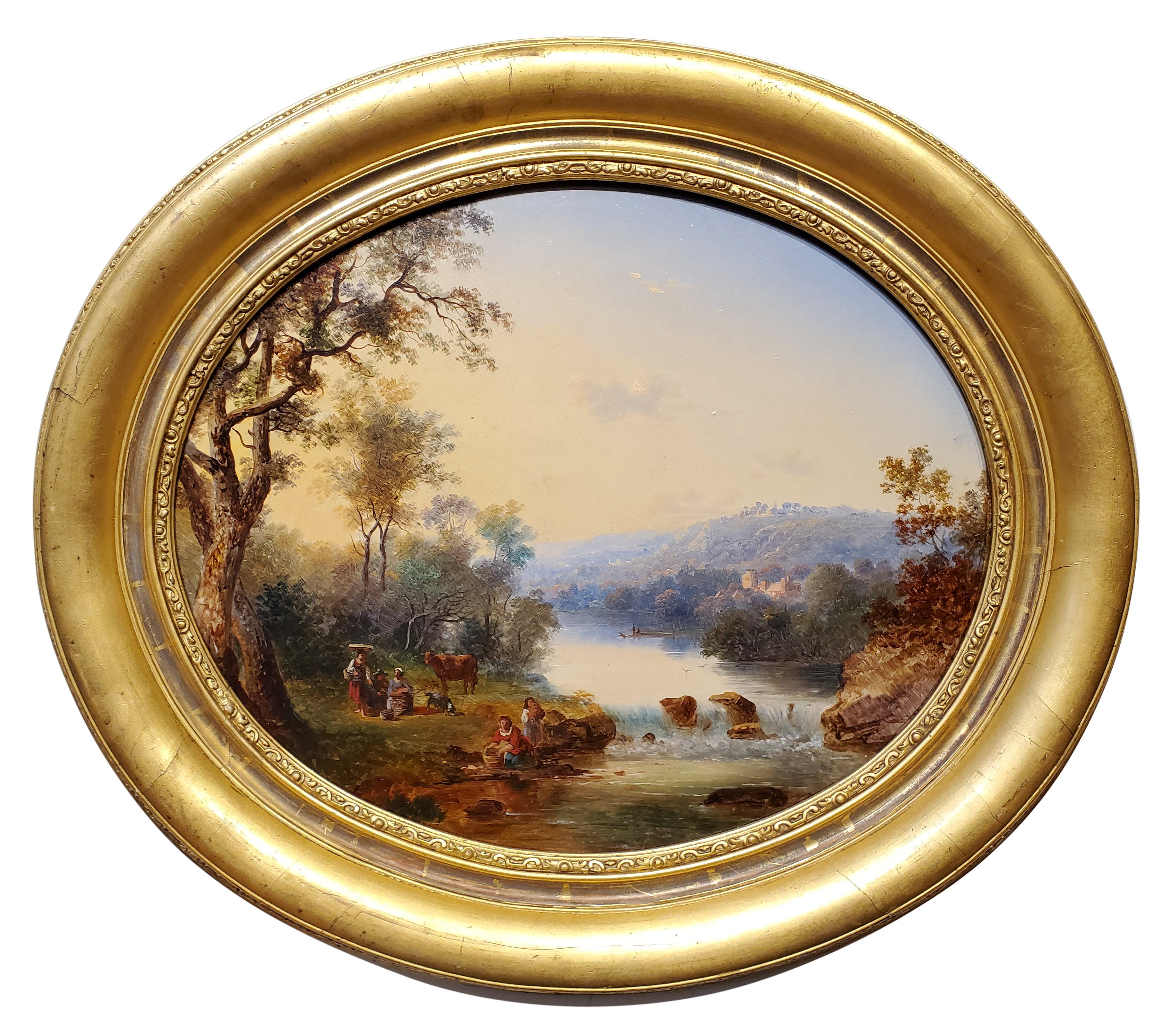 Unknown Landscape Painting - French School Oval Landscape circa 1860