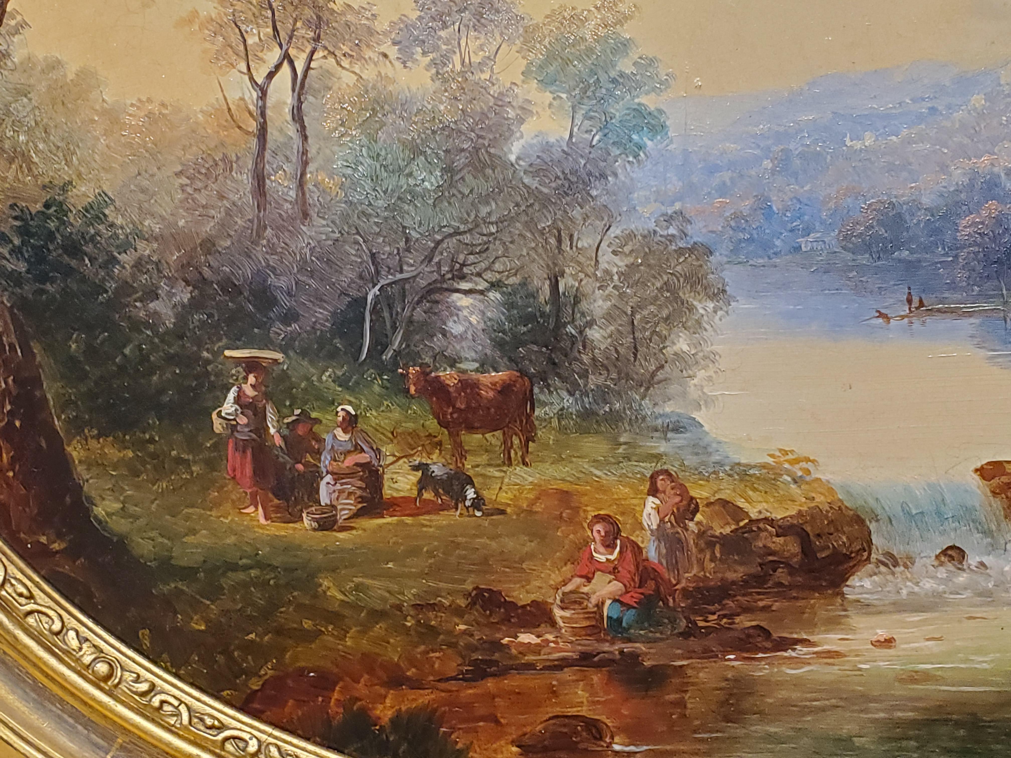 French School Oval Landscape circa 1860 - Painting by Unknown