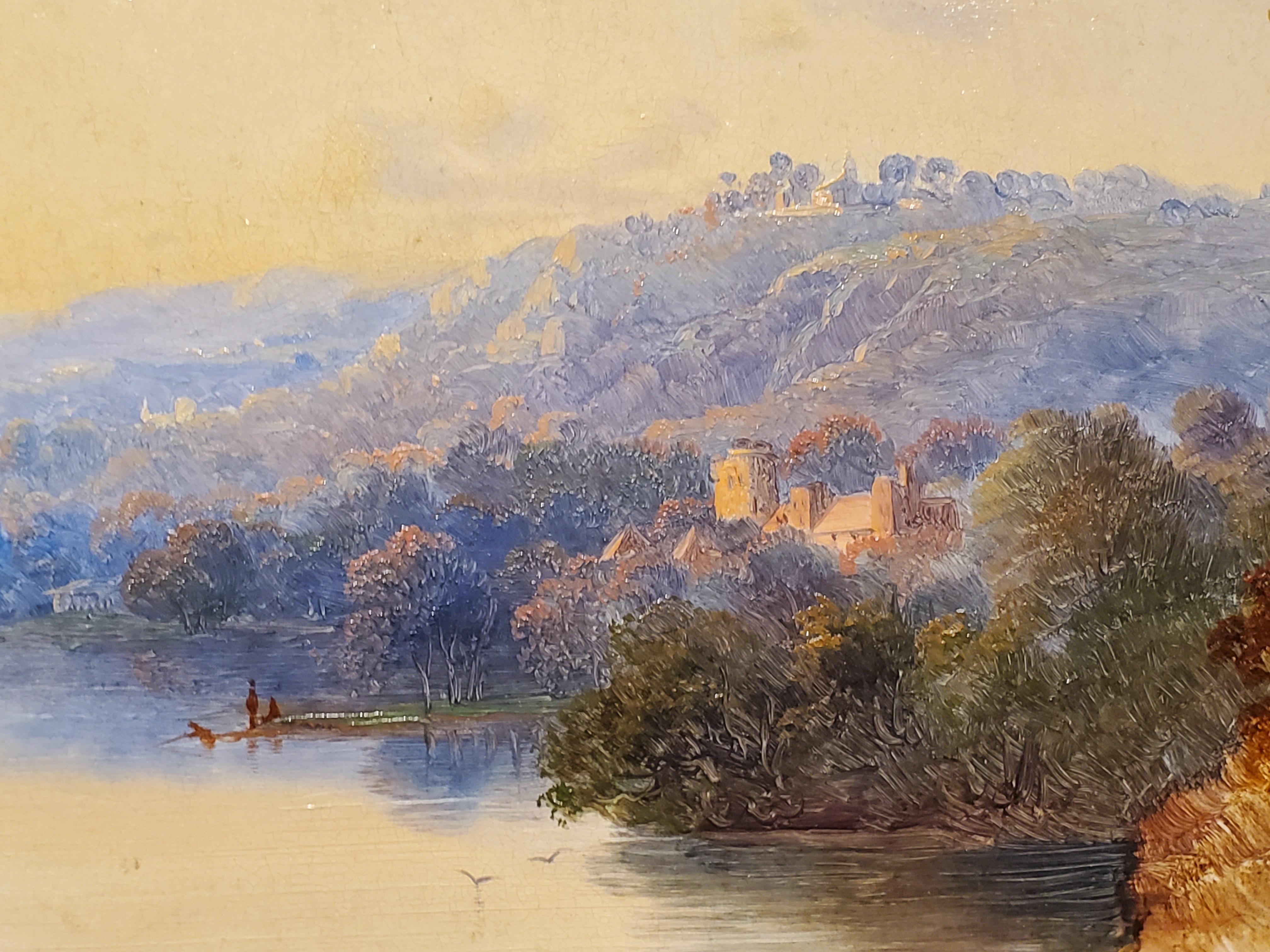 French School Oval Landscape circa 1860 - Brown Landscape Painting by Unknown