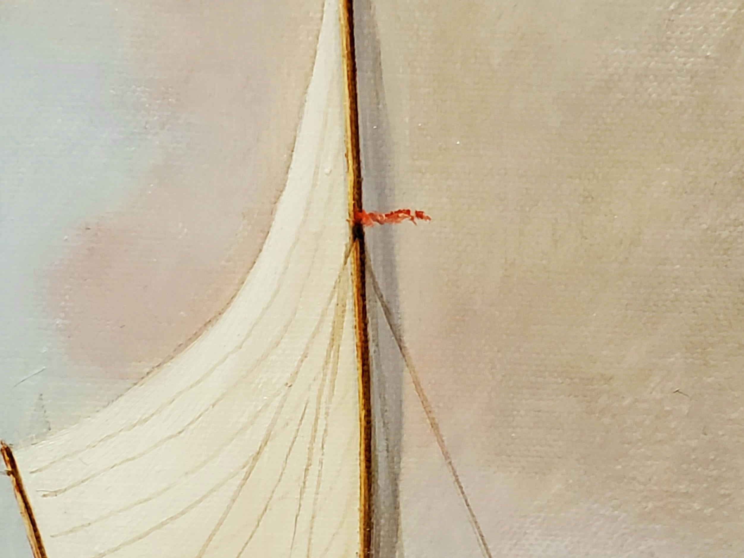 Square Painting of Sailboats At Sea by D. Tayler 4