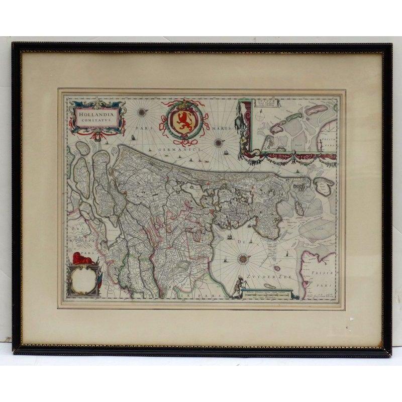 Willem Janszoon Blaeu Landscape Print - Willem Blaeu Map of Hollandia Comitatus Steel Engraving 