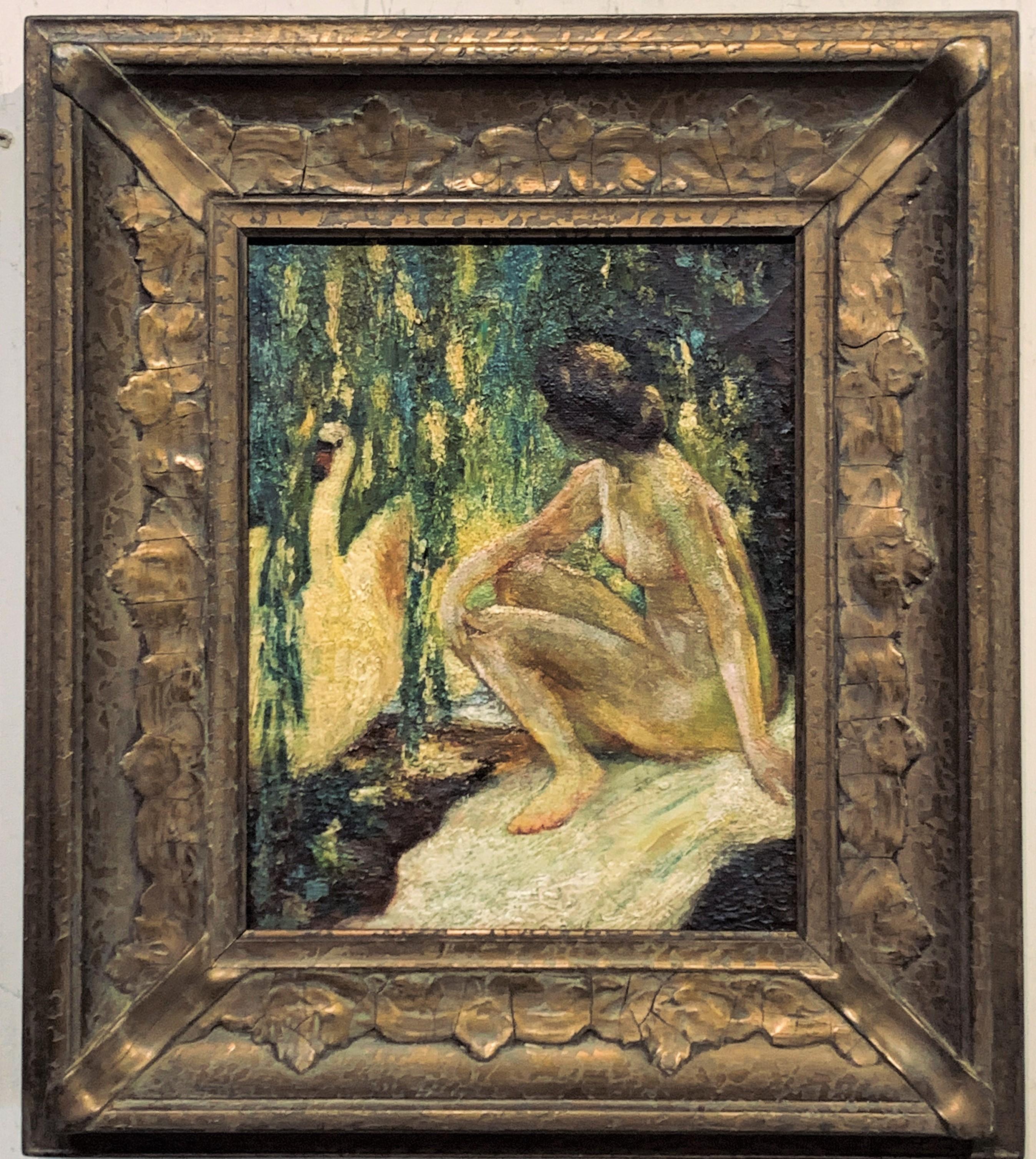 Lillian Mathilde Genthe Nude Painting - Impressionist Female Nude in a Landscape, attributed to Lillian Genth
