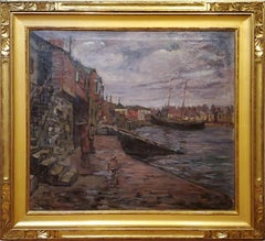 Along the Wharf Landscape Oil Painting by F Hutton Shill