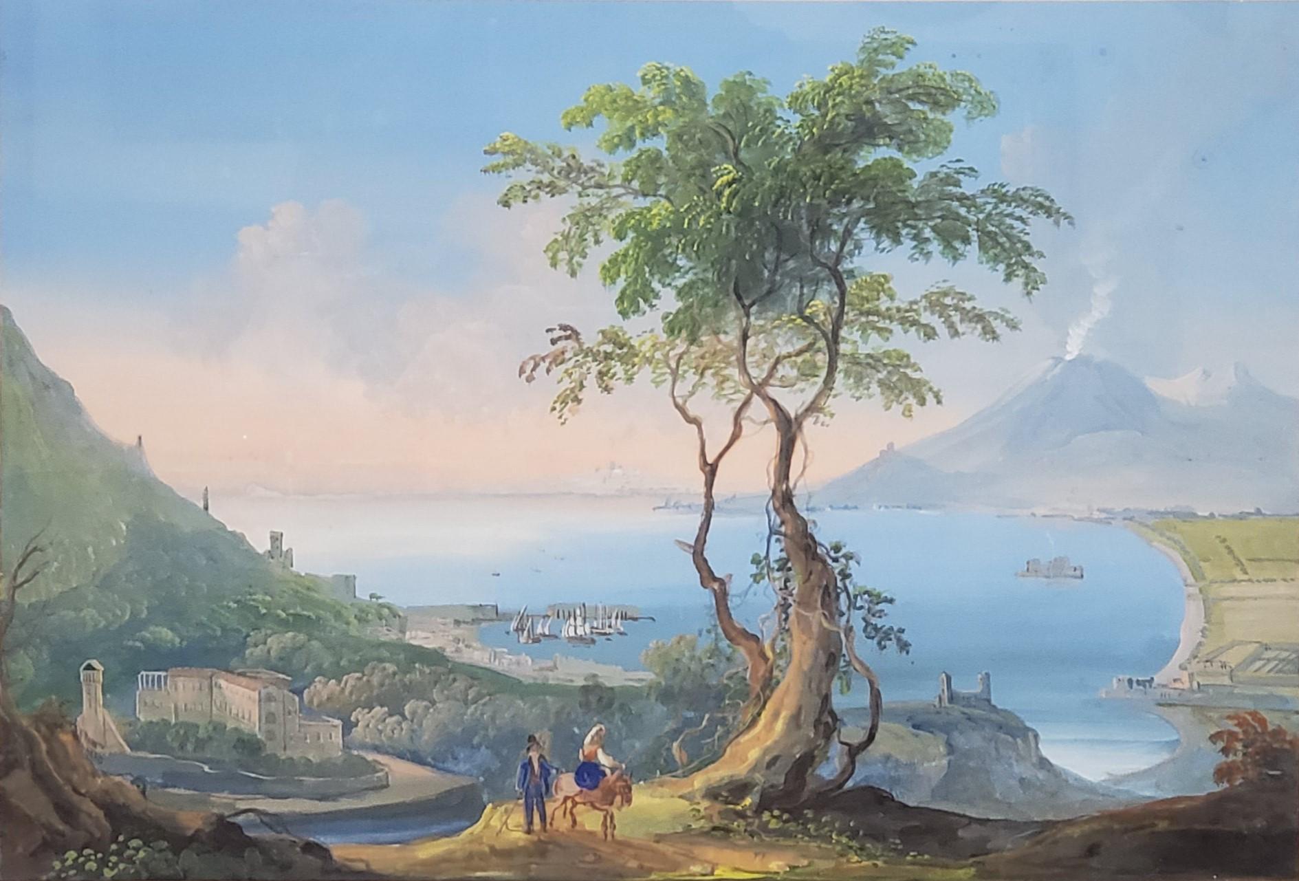 Italian Gouache Painting Depicting Mt Vesuvius - Art by Unknown
