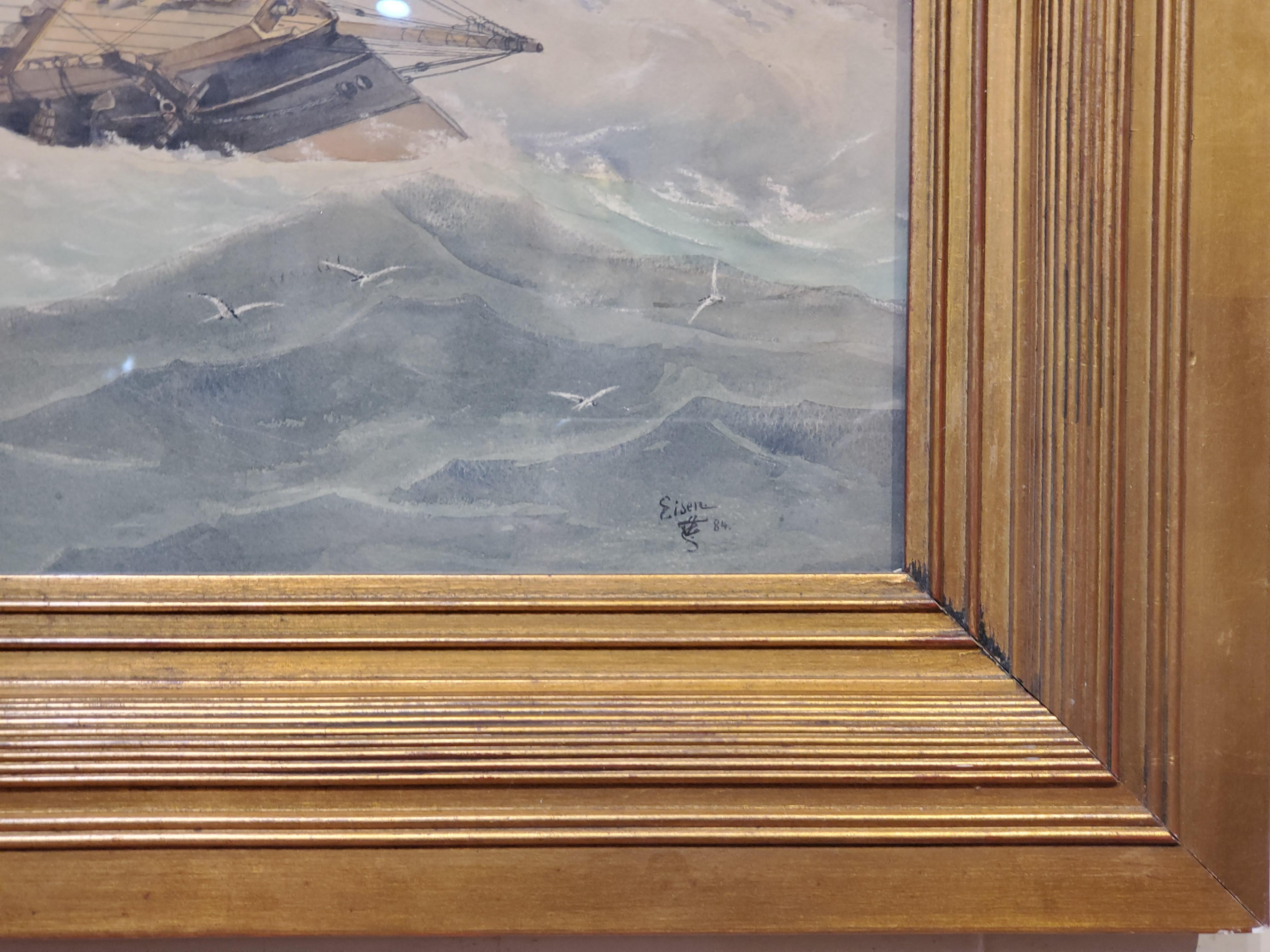Marine-Aquarell-Landschaftsgemälde:: signiert von Eisen (Realismus), Painting, von W C Eisen