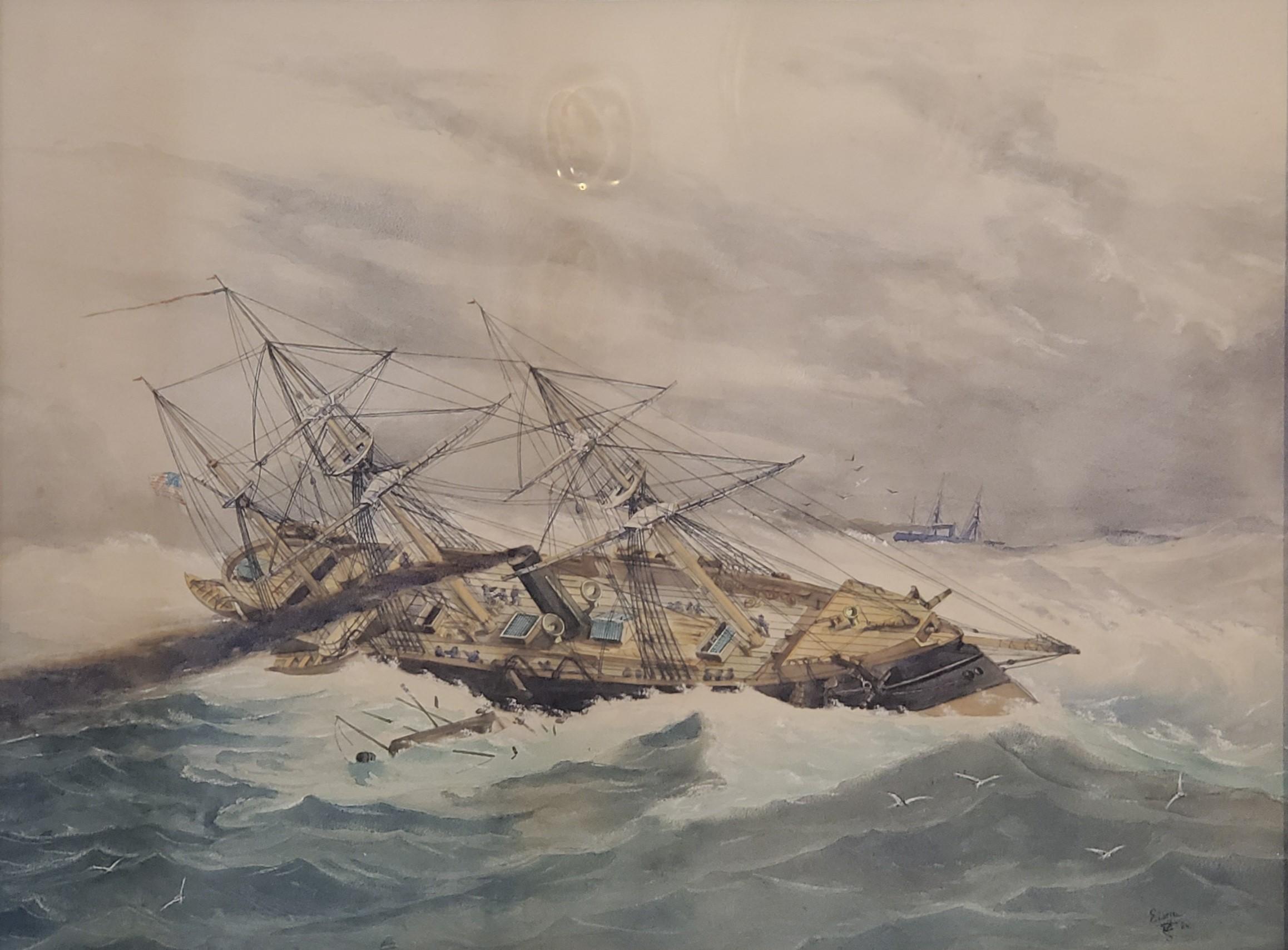 Marine-Aquarell-Landschaftsgemälde:: signiert von Eisen – Painting von W C Eisen