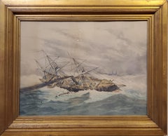 Marine-Aquarell-Landschaftsgemälde:: signiert von Eisen
