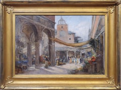 Peinture à l'huile sur toile - Marché d'extérieur de Rialto à Venise par Walter Francis Brown