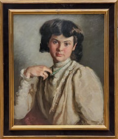 Portrait Of A Woman Pulling On Her Necklace an Oil Painting by Ronald Gray