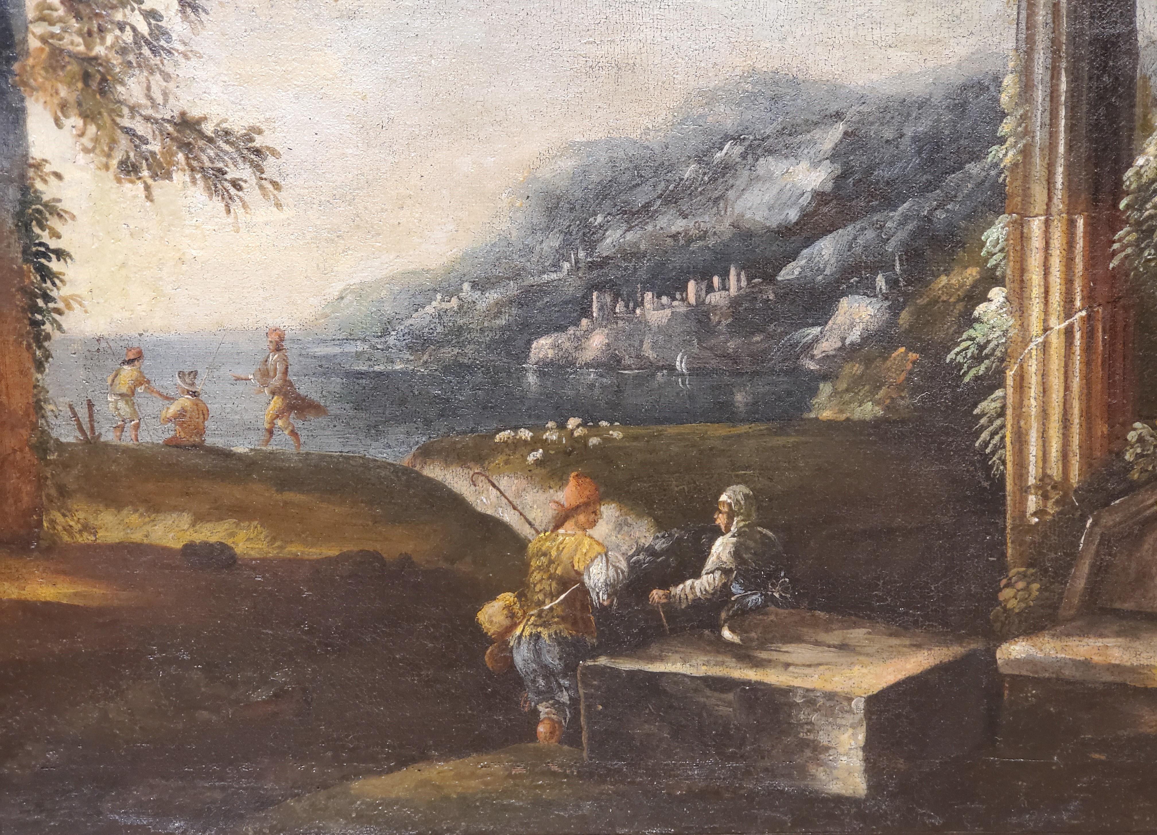 Capriccio, Ölgemälde römischer Ruinen, Italienische Schule 3
