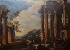 Italian School Capriccio Oil Painting of Roman Ruins