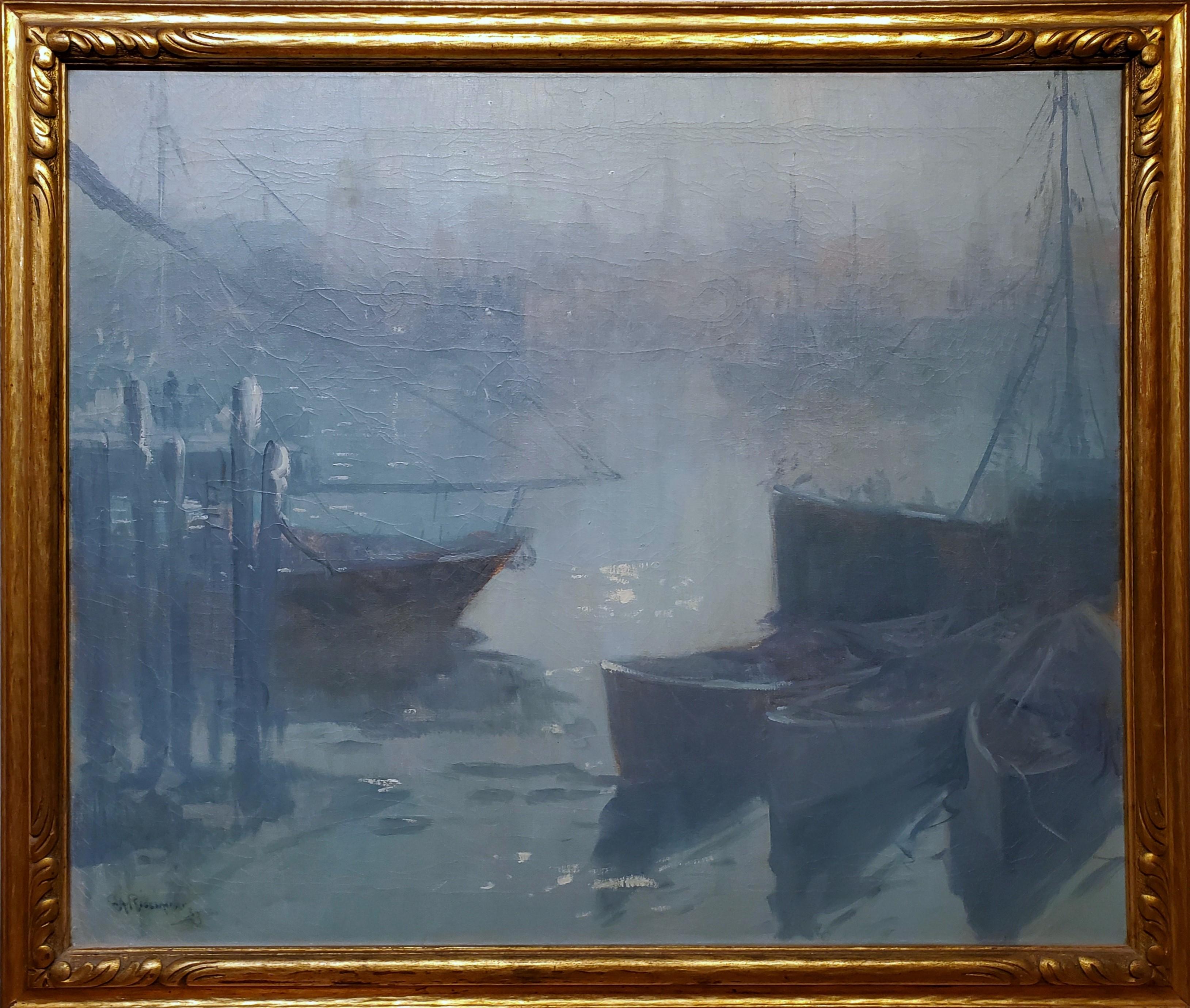 Cesare A. Ricciardi Landscape Painting - Gloucester Harbor view at Twilight dated 1923