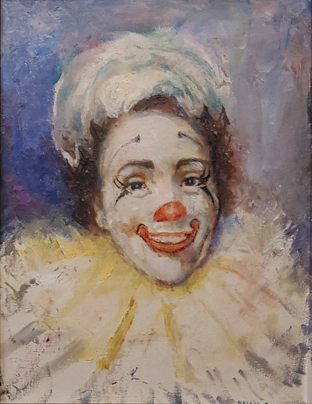 Peinture lumineuse d'un clown, peinte par Bessie Howard vers 1935 - Painting de Bessie Jeannette Howard