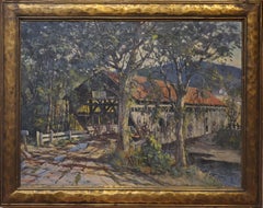 Vintage Landscape Painting of a Covered Bridge signed by Earl A. Titus dated 1937